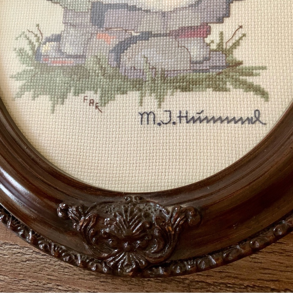 Vintage Wooden Frame Cross Stitch Hummel Picture 11/14” - Picture 12 of 13